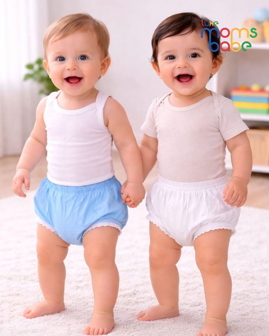 Baby waterproof diaper pants (nappy covers) Luxe Moms Babe (Blue & White in 1 Set)