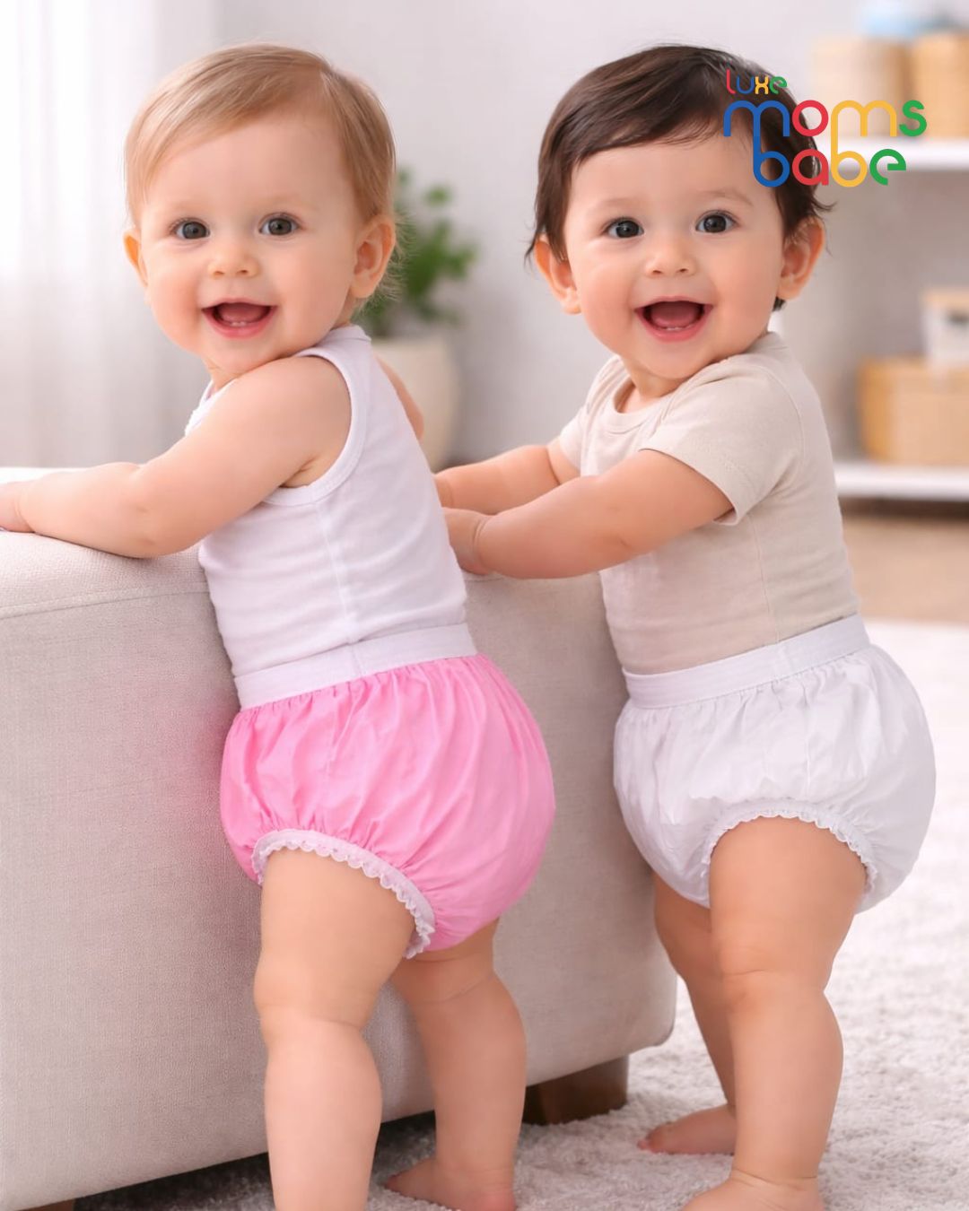 Baby waterproof diaper pants (nappy covers) Luxe Moms Babe ( Pink & White in 1 Set)