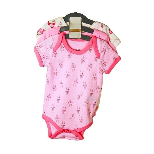 Baby Half-Sleeve Bodysuits 3-Pack – Pink Bunny Print