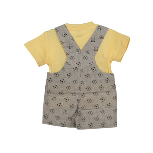 Baby Boy Cotton Dungaree Set with Teddy Bear Motif | NB