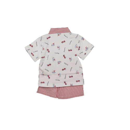 Baby Boy Cotton Shirt & Shorts Set – Surfer Print