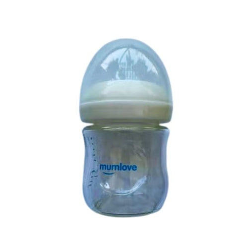 Baby Glass Feeding Bottle – 120 ml / 4 oz, Super Wide Neck, Mum Love, 1-Piece Pack