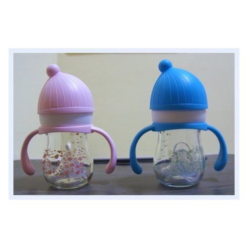 Baby Glass Feeding Bottle with Handles – 120 mL, Premium Glass, Anti-Colic pink