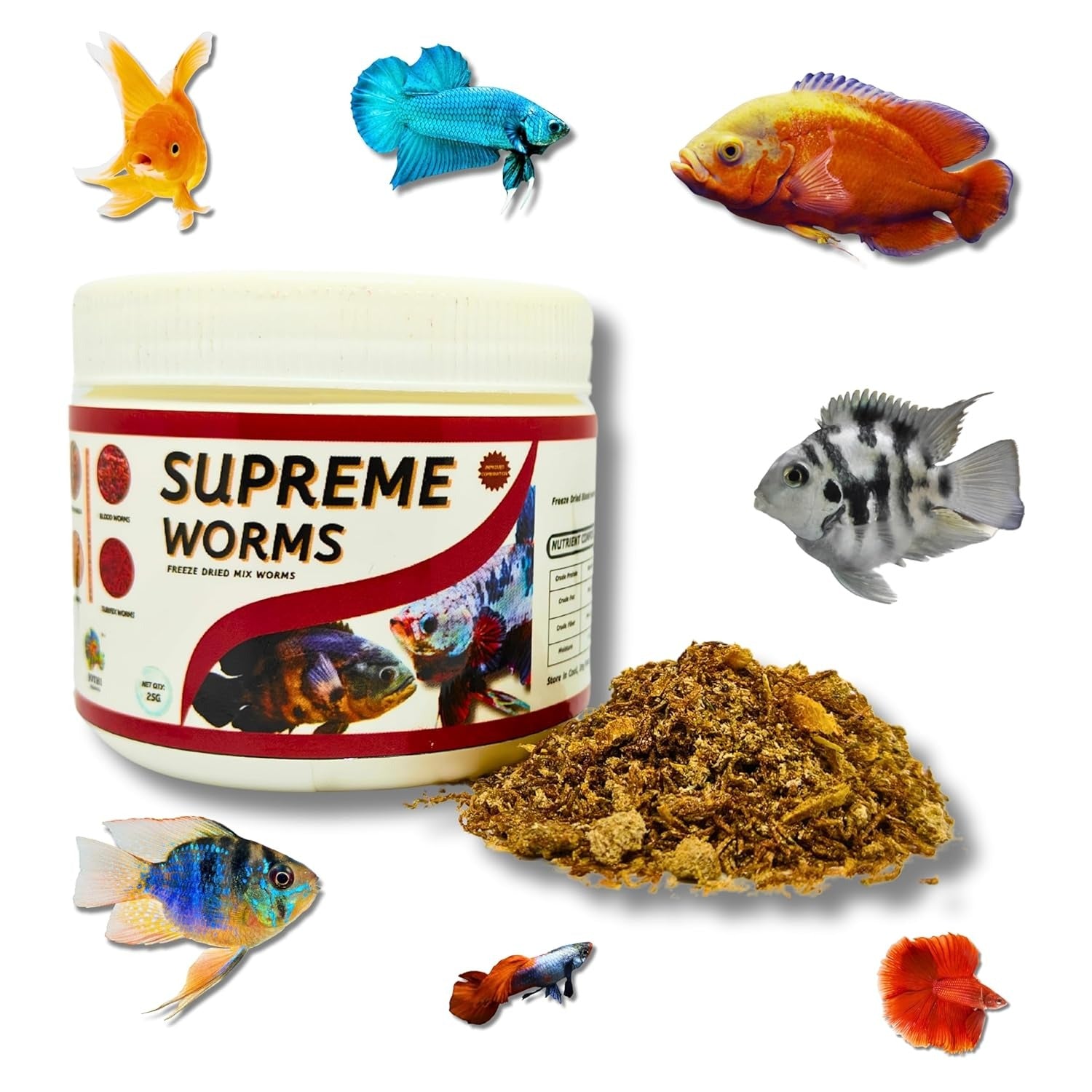 Jothi Aquatics Supreme Worms,premium fish worms, high protein fish food, ornamental fish feed, live fish feed, freeze‑dried worms, aquarium fish nutrition