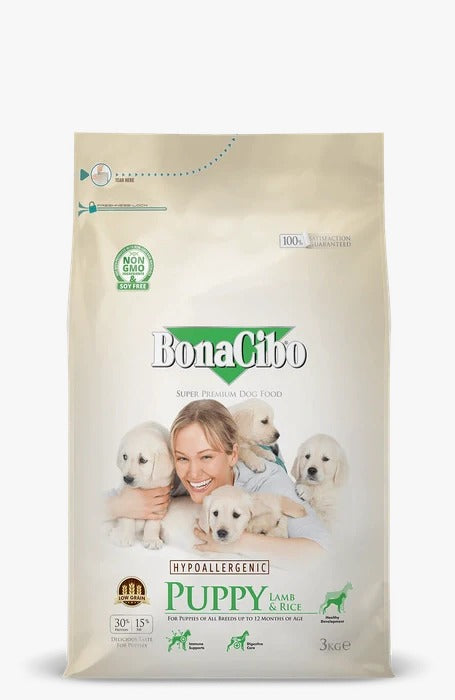 Bonacibo Lamb & Rice Puppy Dog Dry Food,high protein puppy food, balanced puppy nutrition, easily digestible puppy dry food, complete puppy diet, puppy food for healthy growth, lamb flavor puppy dog food, rice‑based puppy food