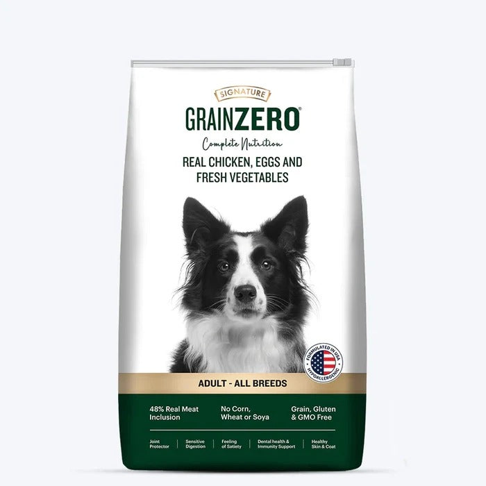 Signature Grain Zero Adult Dog Dry Food,healthy skin & coat dog food, omega-rich dry dog food, complete nutrition adult dog kibble, small, medium & large breed adult dog food