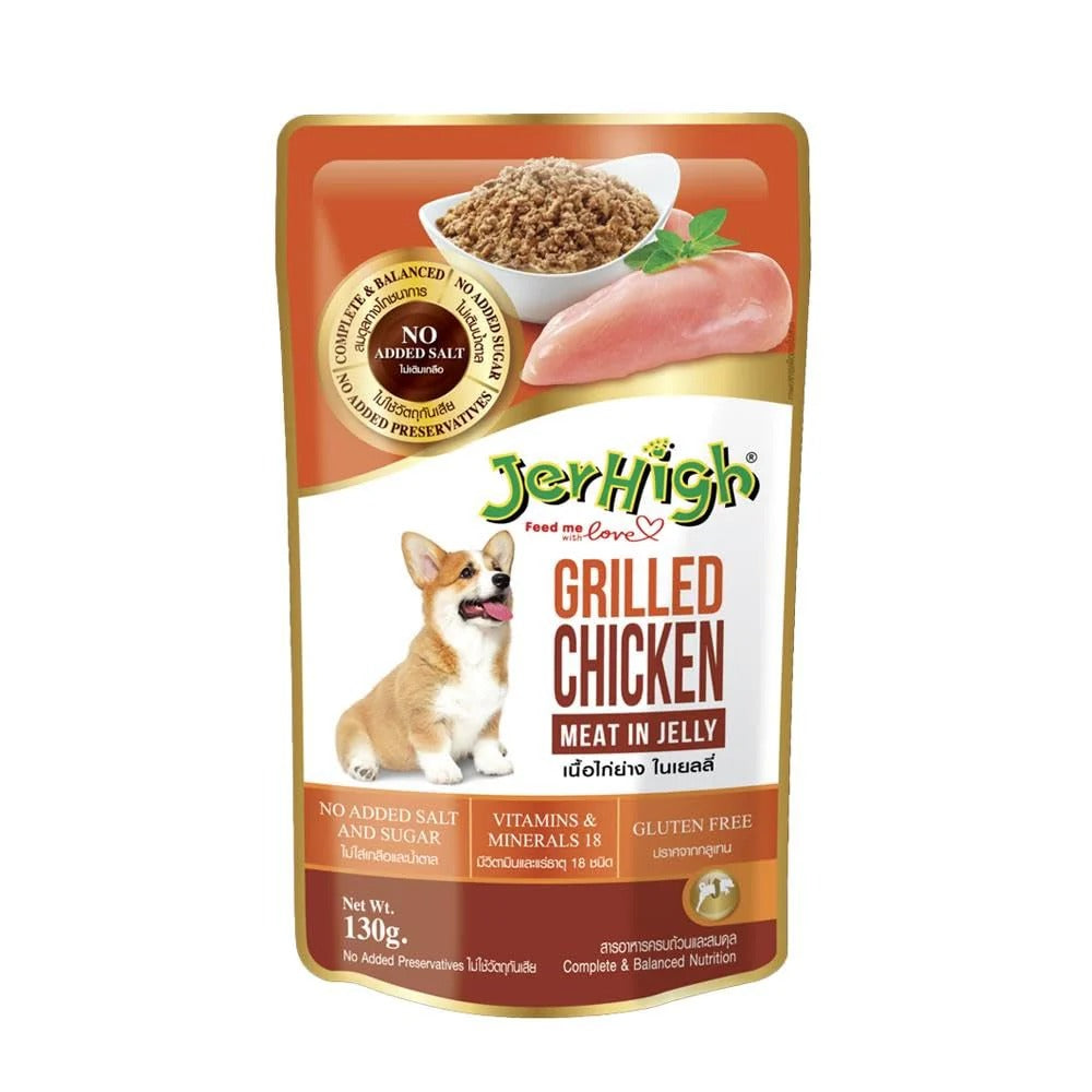 Jerhigh Grilled Chicken in Jelly Wet Dog Food,complete nutrition wet dog food, soft wet dog food for adults, easily digestible wet dog food, healthy skin & coat wet dog food, premium dog wet food India