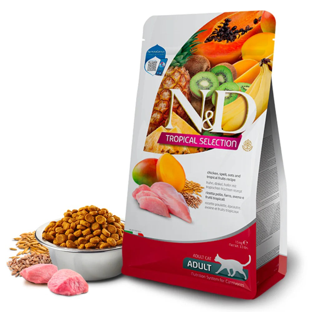 N&D Tropical Selection Chicken Adult Cat Dry Food,Chicken adult dry cat food, High-protein cat food, Grain-free cat food, Healthy adult cat food, Premium cat food