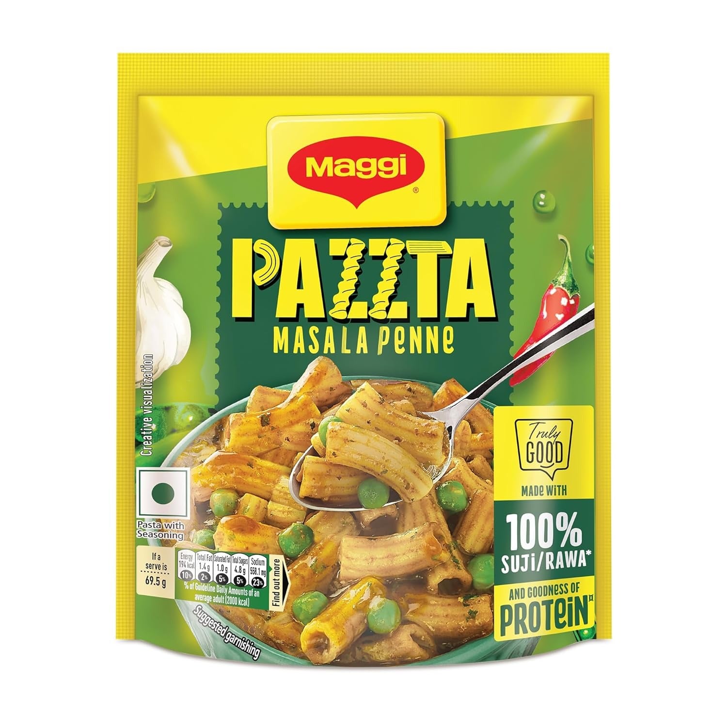 Maggi PAZZTA - Maggi PAZZTA Masala Penne Pasta, 69.5 g Pouch |Quick Pasta Snack | Instant Pasta Pack | Maggi PAZZTA Snack | Masala Penne Pasta Pouch | Easy Cook Pasta  Indian Style Pasta