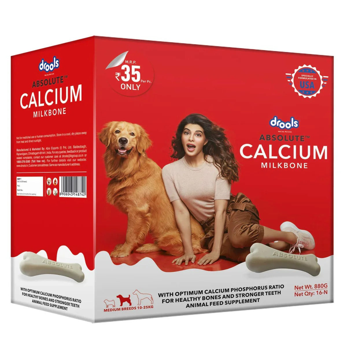 Drools Absolute Calcium Milk Bone Supplement for Medium Dog Breeds,Chewable Dog Calcium Treat, Puppy & Adult Dog Calcium, Dog Skeletal Health Supplement