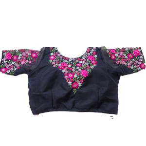 Blouse - Black Floral Embroidered Cotton V-Neck Blouse – Riviera |Women’s Cotton Embroidery Top  Floral V-Neck Blouse for Women | Black Ethnic Cotton Blouse | Casual Cotton Floral Blouse | Ladies Embroidered Black Top