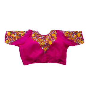 Blouse - Fuchsia Hand Embroidered Designer Blouse |Fuchsia silk embroidered blouse | Handwork blouse fuchsia | Traditional embroidered blouse | Indian designer blouse for saree | Party wear embroidered blouse