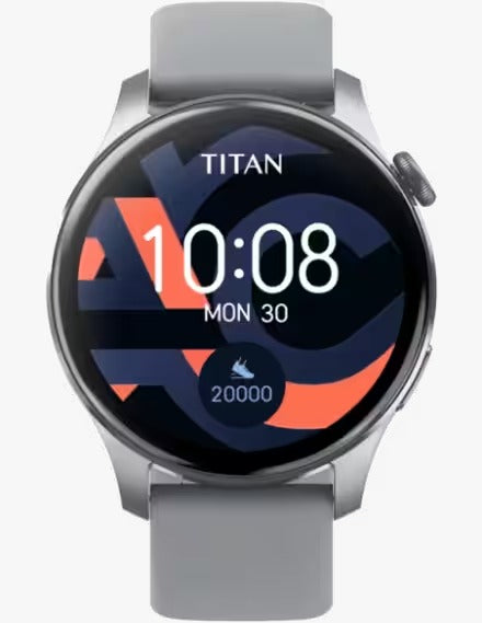 Titan Talk- Touch Screen Watch With Grey Strap, BT Calling, AI- Voice Assistant, And Amoled Display