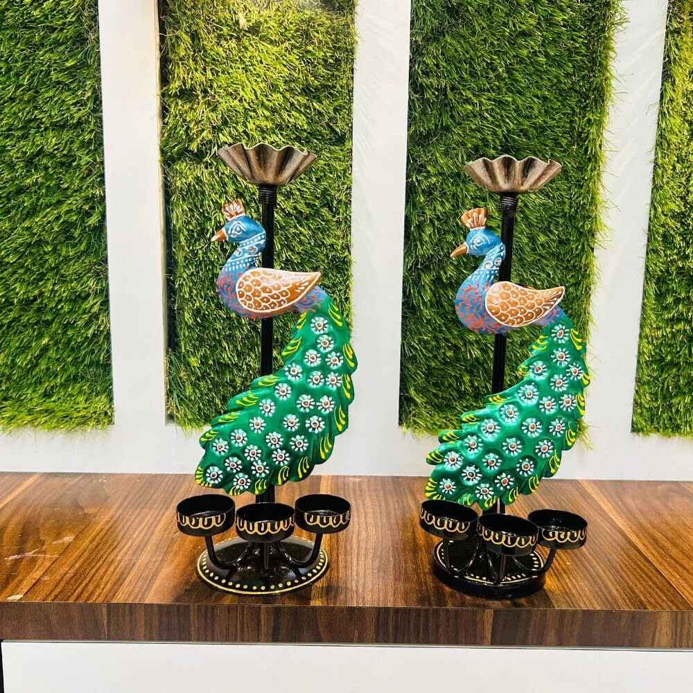 Candle Dhoop Holder- OVIK Metal Multicolor Tabletop Elegant Peacock T Light Showpiece Candle Dhoop Holder showpiece for Pooja, Home, Office, Indoor Outdoor Décor,