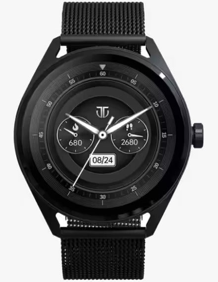 Titan Crest Smartwatch with a black mesh strap.