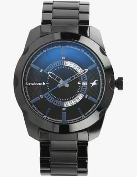 Fastrack All Nighters Quartz Analog with Date Black Dial Metal Strap Watch