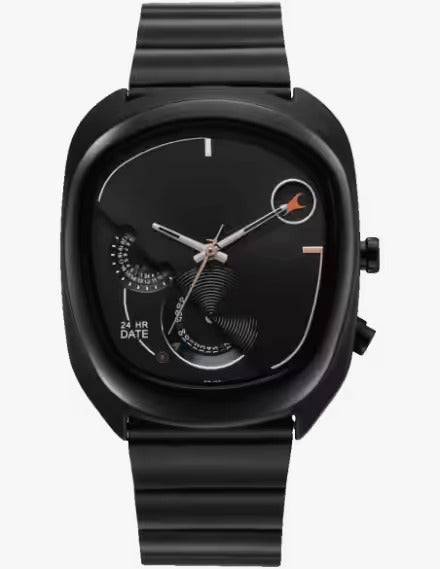 Fastrack UFO Quartz Multifunction Black Dial Black Stainless Steel Strap Watch.
