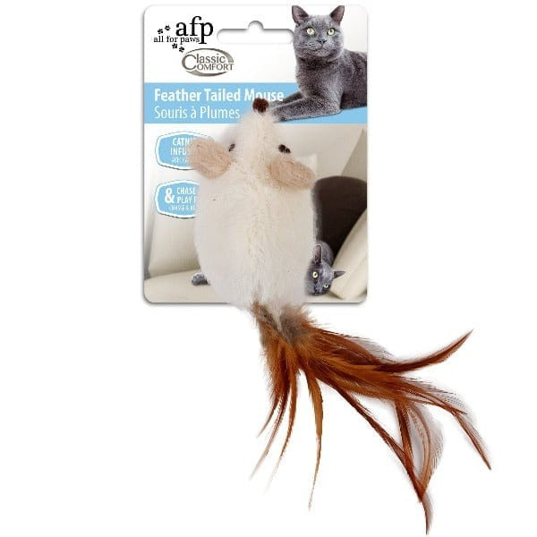 Afp Classic Comfort Feather Cat Toy-white and brown