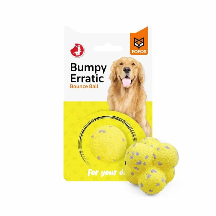 Fofos Super Durable Bumpy Bounce Ball Dog Toy-Yellow & Grey