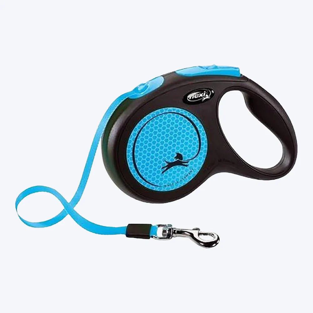 Flexi New Neon Reflect 5m Tape Retractable Dog Leash-blue