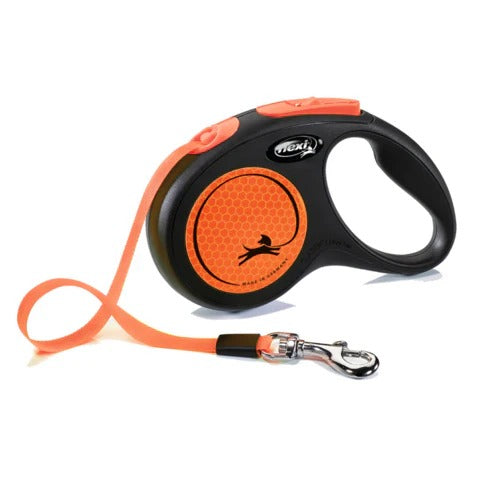 Flexi New Neon Reflect 5m Tape Retractable Dog Leash-Orange
