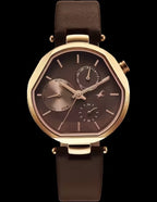 Fastrack Tik Tok Quartz Multifunction Brown Dial Leather Strap Watch For Girls