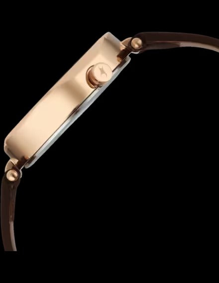 Fastrack Tik Tok Quartz Multifunction Brown Dial Leather Strap Watch For Girls
