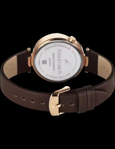 Fastrack Tik Tok Quartz Multifunction Brown Dial Leather Strap Watch For Girls