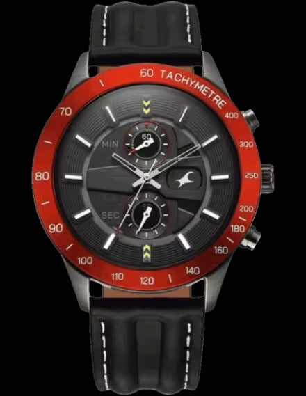 Fastrack Men Overdrive Quartz Dark Grey Round Dial Watch