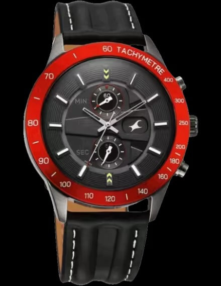 Fastrack Men Overdrive Quartz Dark Grey Round Dial Watch