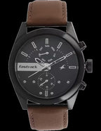 Fastrack All Nighter Multifunction Black Dial Brown Leather Strap Analog Watch