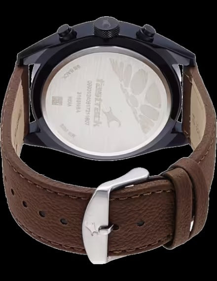 Fastrack All Nighter Multifunction Black Dial Brown Leather Strap Analog Watch
