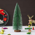 Christmas Snow-Frosted Decoration Tree | Mini Snow-Frosted with Wooden Base | Small Holiday Tabletop Decor | Winter Wonderland Ornament for Home, Office & Parties