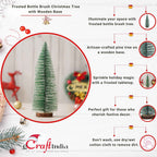 Christmas Snow-Frosted Decoration Tree | Mini Snow-Frosted with Wooden Base | Small Holiday Tabletop Decor | Winter Wonderland Ornament for Home, Office & Parties