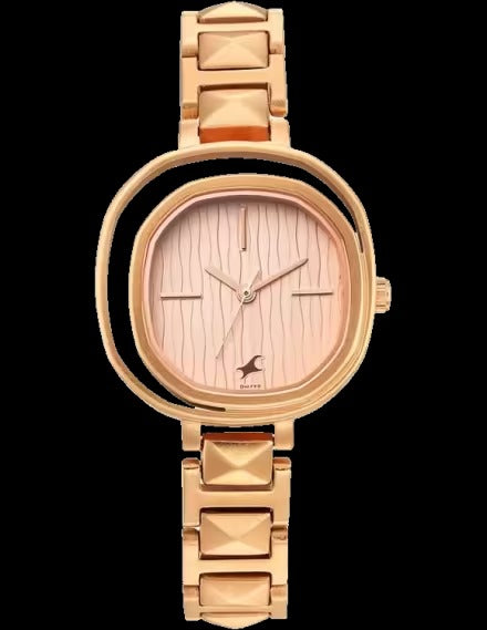 Fastrack Opulence Quartz Analog Rose Gold Dial Metal Strap Watch for Girls.