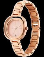 Fastrack Opulence Quartz Analog Rose Gold Dial Metal Strap Watch for Girls.