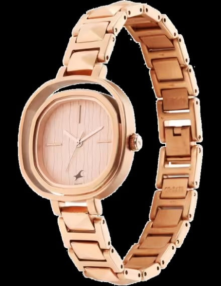 Fastrack Opulence Quartz Analog Rose Gold Dial Metal Strap Watch for Girls.