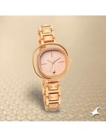 Fastrack Opulence Quartz Analog Rose Gold Dial Metal Strap Watch for Girls.