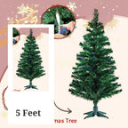 Christmas Xmas Needle Tree Artificial 5ft  | Pre-Lit or Unlit Holiday Decoration | Festive Indoor Tree for Home, Office & Party