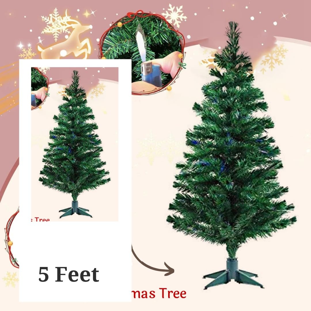 Christmas Xmas Needle Tree Artificial 5ft  | Pre-Lit or Unlit Holiday Decoration | Festive Indoor Tree for Home, Office & Party