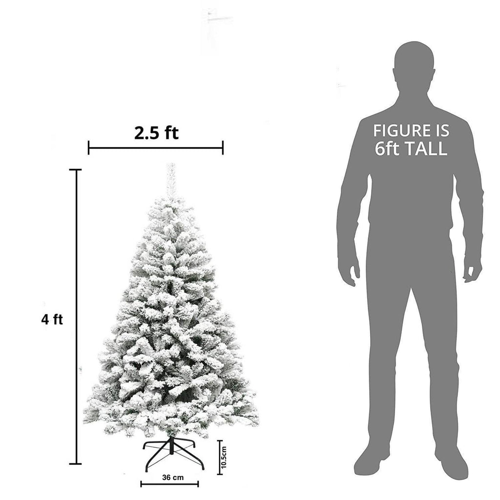 Christmas Tree | White Snow Artificial Needle Pine Xmas Christmas Tree with Metal Stand – 4 Feet | Pre-Lit or Unlit Holiday Tree for Home, Office & Party Decoration