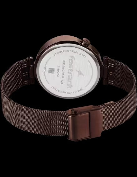 Fastrack Tik Tok 5.0 41.5 mm Brown Dial Stainless Steel Analogue Watch For Girls.