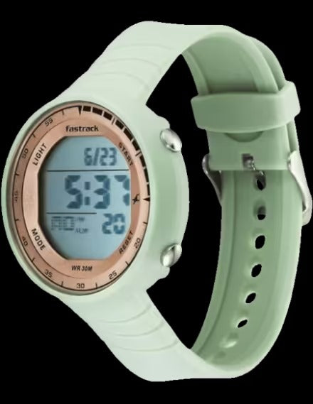 Fastrack StreetStyle Digital Dial Green Polyether Strap Watch For Unisex.