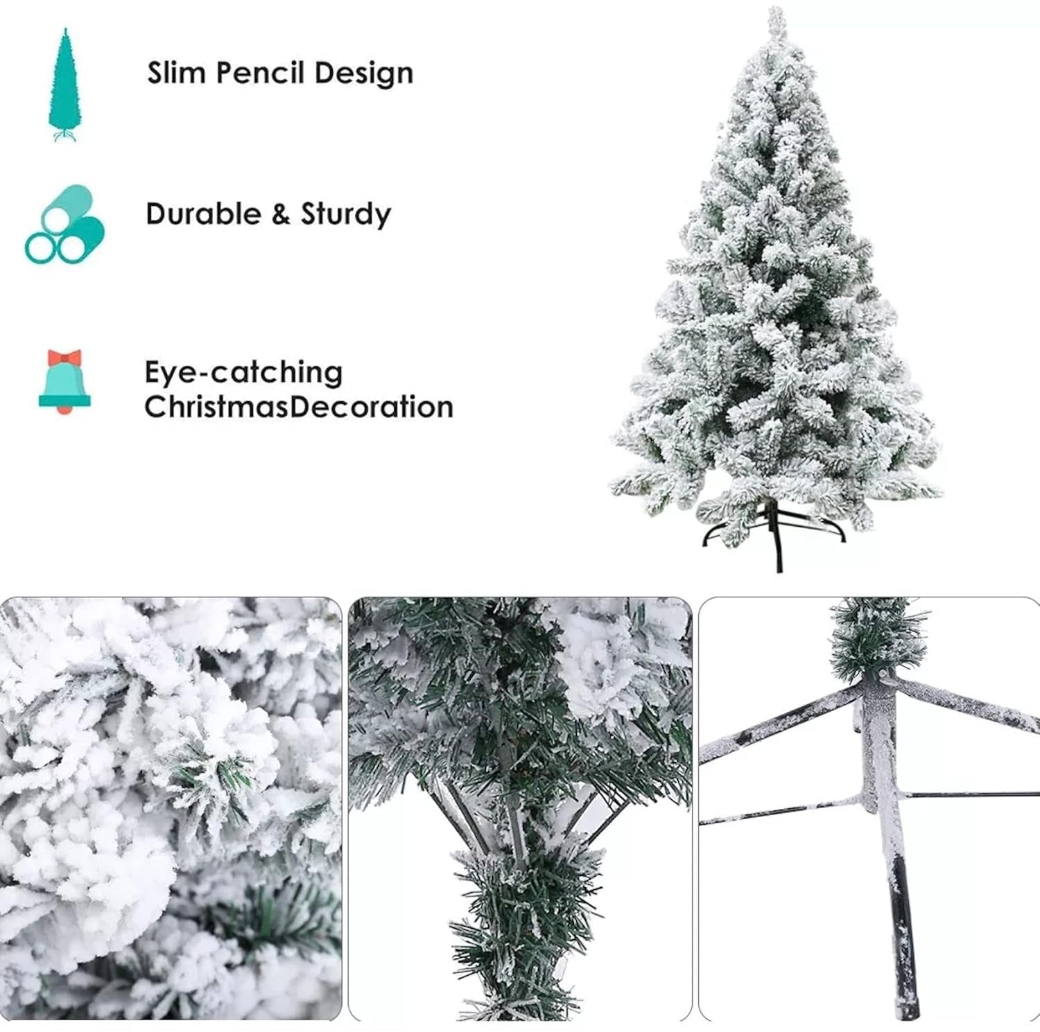 Christmas Tree |6-Foot Snow Flocked mas tree | Artificial Holiday Tree for Indoor Decoration | Perfect for Home, Office & Party Decor