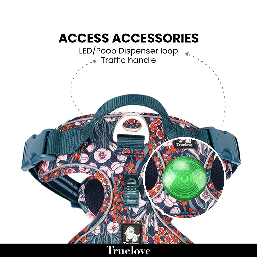True Love Floral No Pull Pet Harness Cordura Fabric - Navy Blazer