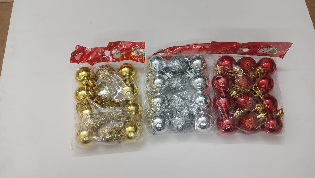 Christmas Tree Ornaments – 36 Pcs Small Glitter Balls | Red, Gold & Silver | Festive Holiday Decoration for Home & Office