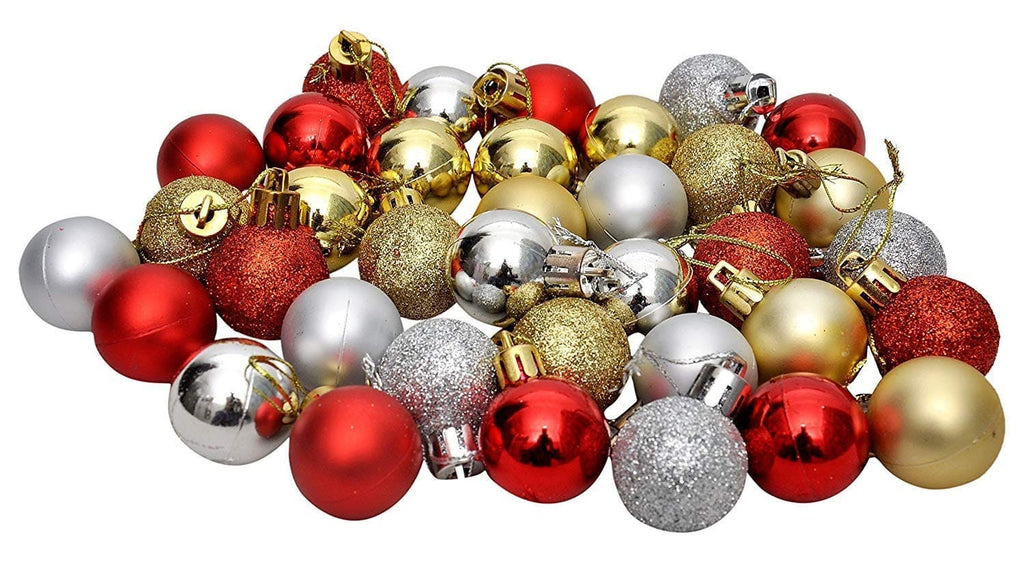 Christmas Tree Ornaments – 36 Pcs Small Glitter Balls | Red, Gold & Silver | Festive Holiday Decoration for Home & Office