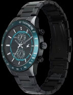Fastrack Overdrive Quartz Chronograph Tachymeter Black Dial Black Stainless Steel Strap Watch