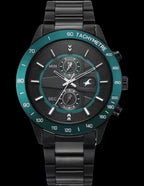 Fastrack Overdrive Quartz Chronograph Tachymeter Black Dial Black Stainless Steel Strap Watch