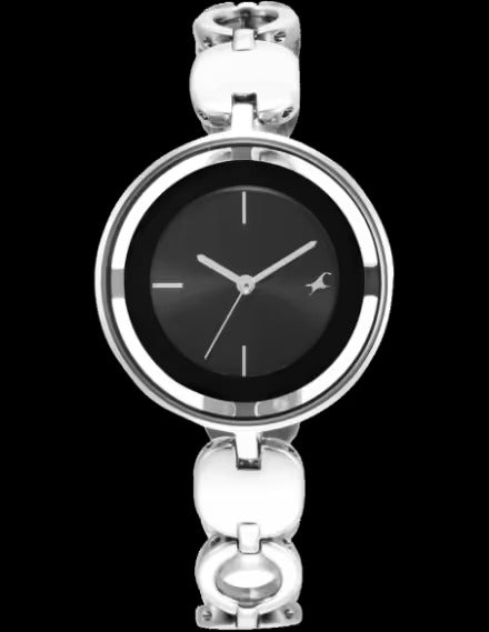 Fastrack Women Black Dial & Steel Toned Strap Analogue Watch